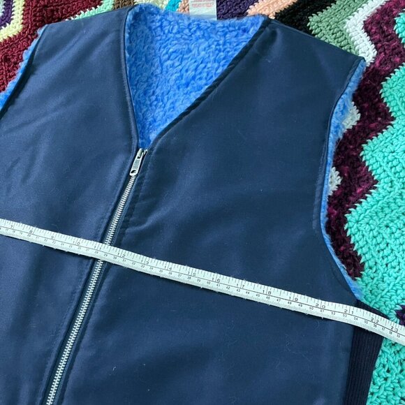 Vintage Blue Faux Fur Lined Vest Mens L Navy Blue Full Zip Workwear Made Canada - Picture 9 of 9